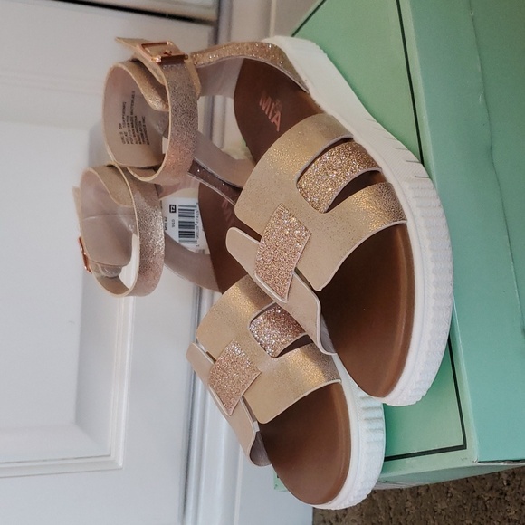 MIA Other - Girls Mia Girl Mylae Sandals Size 12 13 1 2 3 Rose Gold Glitter Velcro NWT